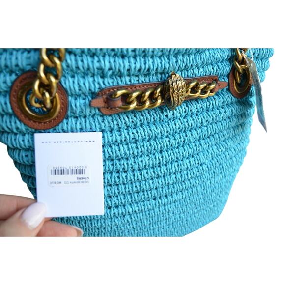 KURT GEIGER LONDON Small Chelsea Raffia Shoulder Tote Blue NWT - Picture 5 of 5